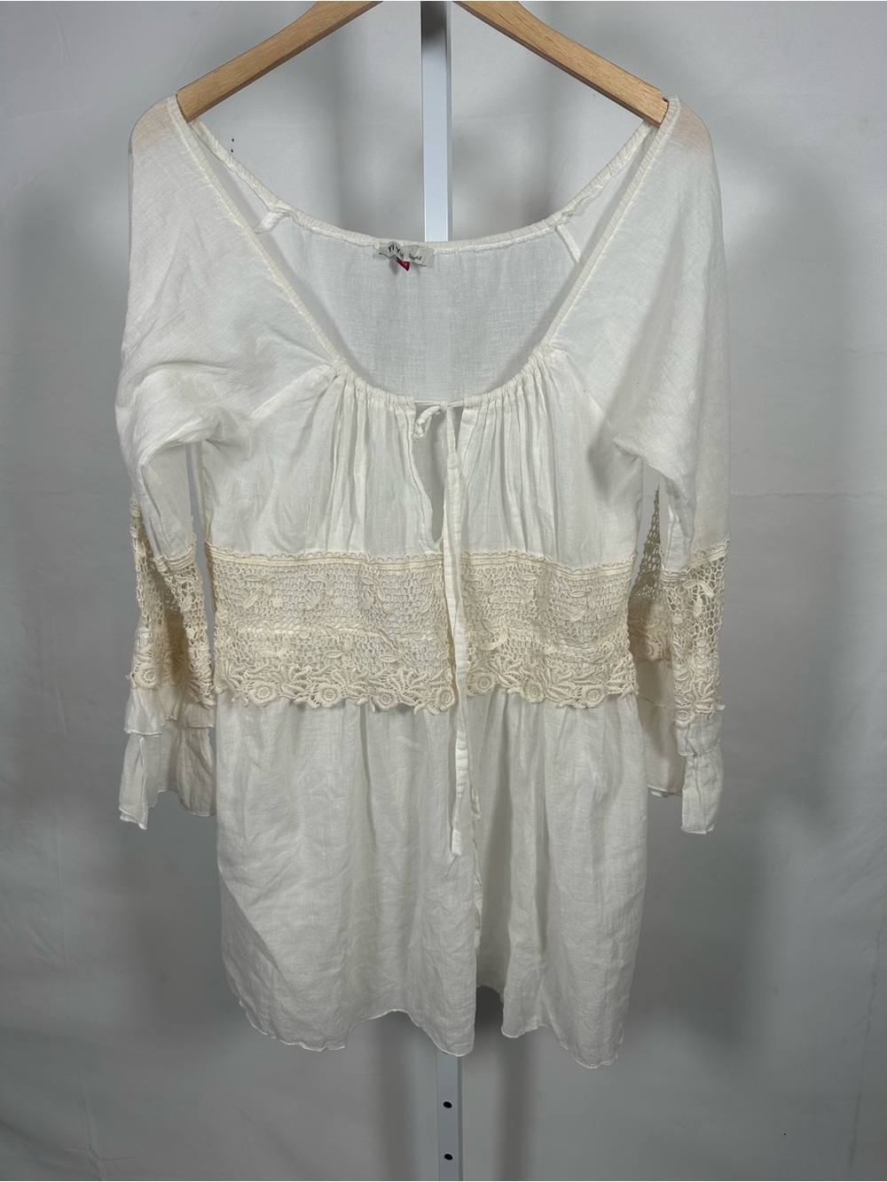 Women’s White Mini Dress with Cream Lace Trim - Picture 2 of 7